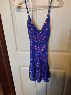 Windsor Royal Blue Mini Dress with Pink Sequin Embellishment